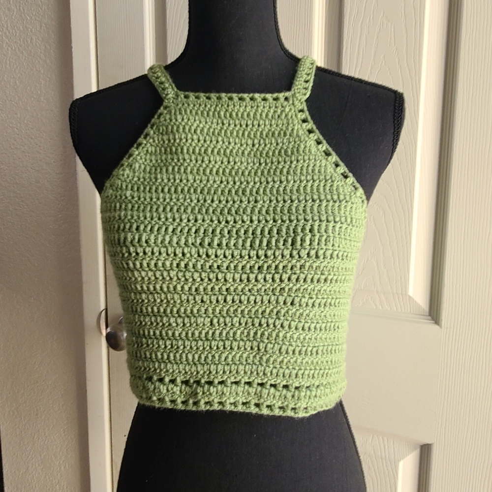 Sage green summer crochet crop top